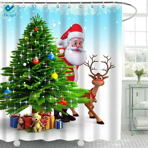 Snowman Shower Curtain Christmas Santa Claus Bathroom Curtain Ornament Xmas Gift